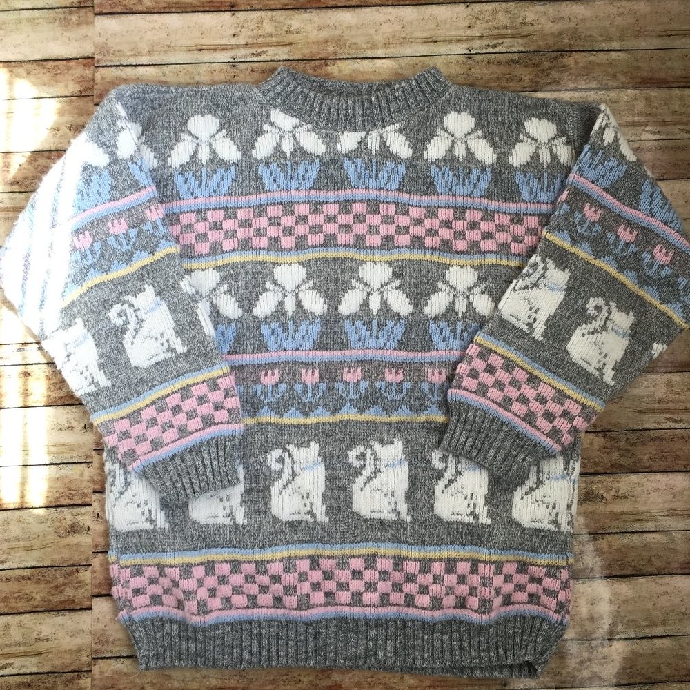 Rare Vintage Arielle Gray Kitty Cat Kawaii Fairy Crewneck Sweater Small